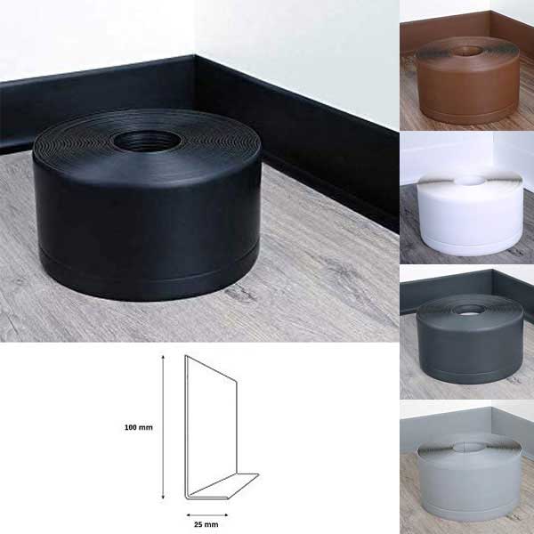Black 10m Flexible PVC Skirting Board - 100mm X 2m Lengths, Easy DIY Vinyl Trim