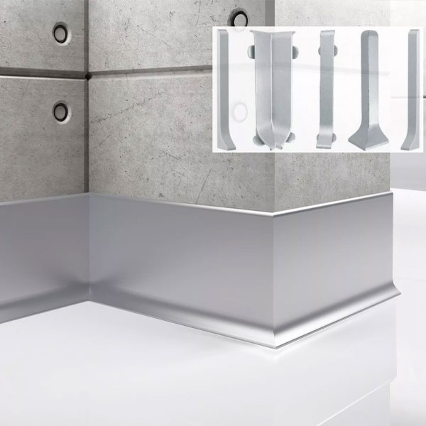  100mm High Aluminium Anodized Skirting Board + PVC Accessories 