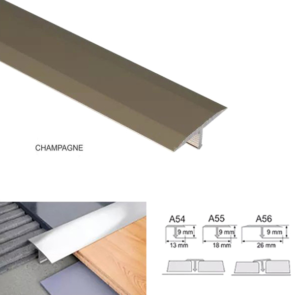 13mm Door Threshold Trim T Bar Transition Strip For Tiles Aluminium
