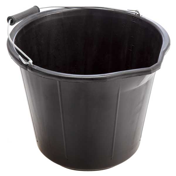 15 Litres Heavy Duty Handle Black Builders Bucket 