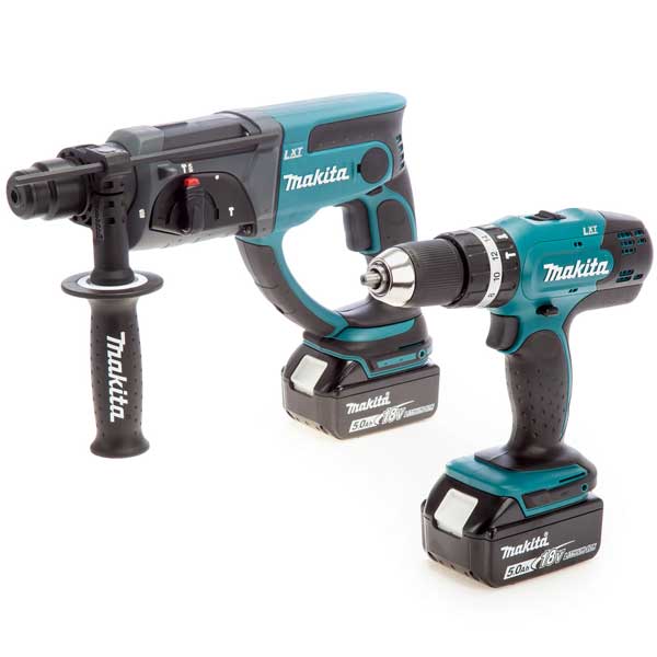 18V LXT Twin Pack Combi Drill Rotary Hammer with 2 x 5.0Ah Batteries