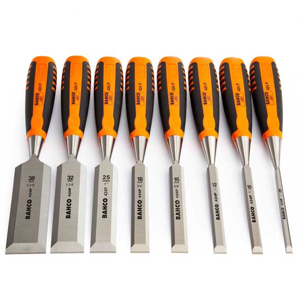 8-Piece Bevel Edge Chisel Set with Hardened & Tempered Blades in Wooden Box