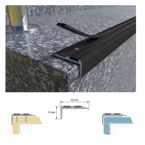 900mm Aluminium Non Slip Rubber Stair Edge Nosing Trim for Wood Carpet