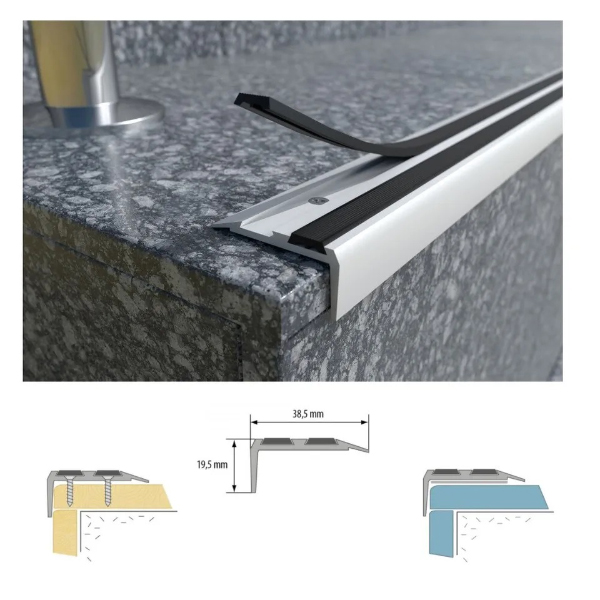 900mm Aluminium Non Slip Rubber Stair Edge Nosing Trim for Wood Carpet