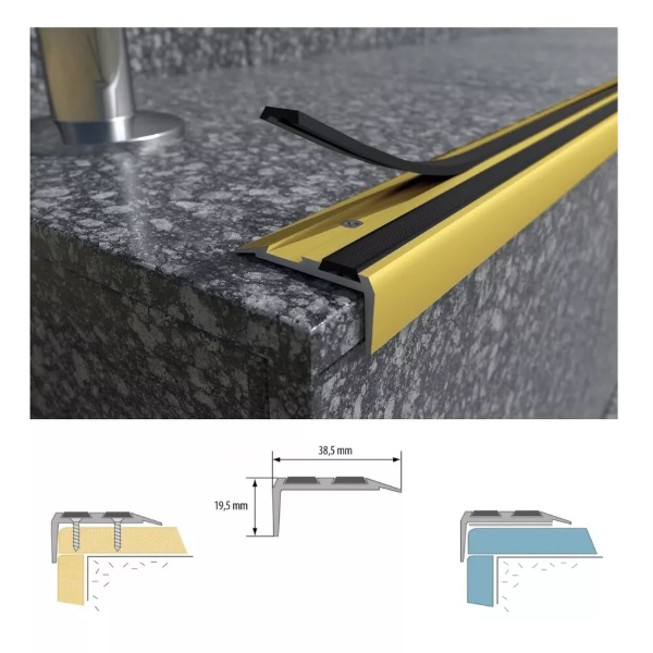 900mm Aluminium Non Slip Rubber Stair Edge Nosing Trim for Wood Carpet