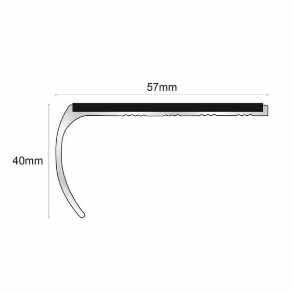 Aluminium Bullnose Stair Nosing Edge Trim 57mm x 40mm With Non Slip Pvc Insert