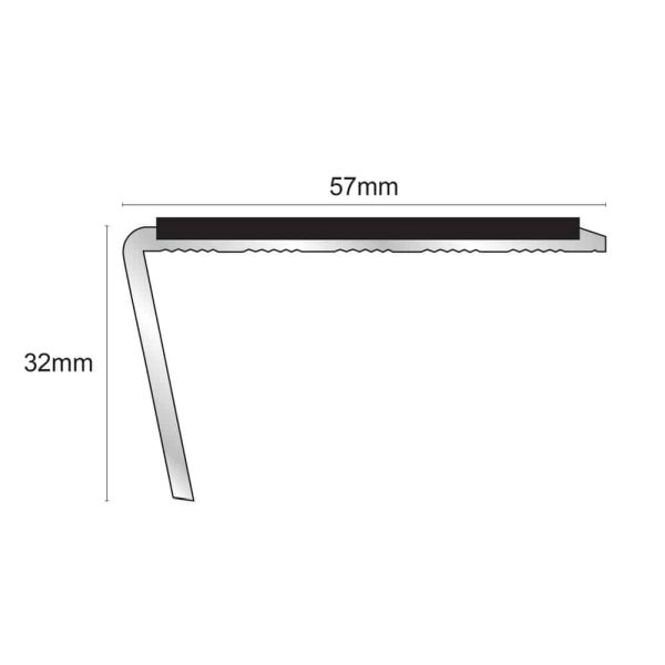 Aluminium Commercial Stair Nosing Rakeback Edge Trim 57mm x 32mm With Non Slip Pvc Insert