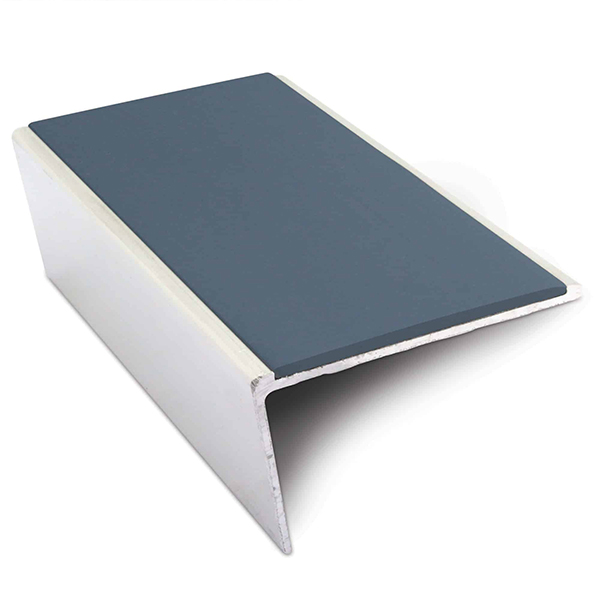 Aluminium Commercial Stair Nosing Rakeback Edge Trim 57mm x 32mm With Non Slip Pvc Insert
