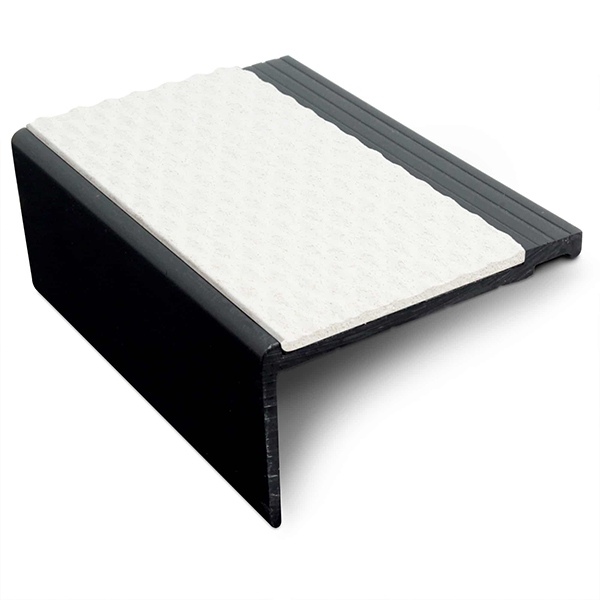 Aluminium Commercial Stair Nosing Rakeback Edge Trim 57mm x 32mm With Non Slip Pvc Insert