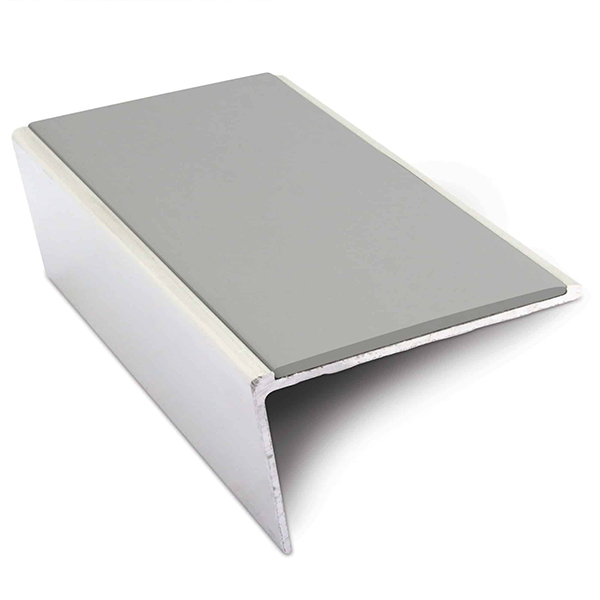 Aluminium Commercial Stair Nosing Rakeback Edge Trim 57mm x 32mm With Non Slip Pvc Insert