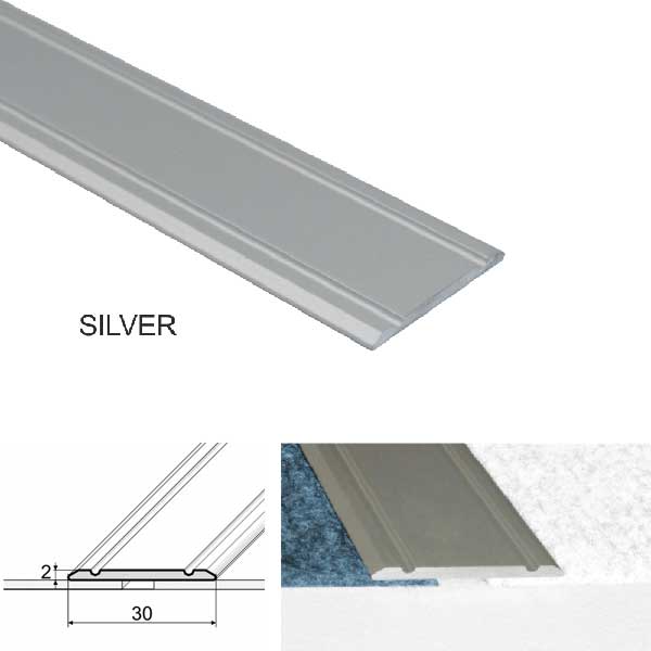 Aluminium Flat Door Threshold  Screw fix For Wooden, Laminate, Carpet Vinyl Flooring