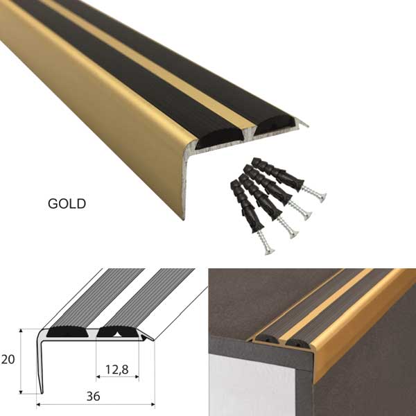 Aluminium Non Slip Rubber Stair Nosing Edge Trim With Rubber Inserts