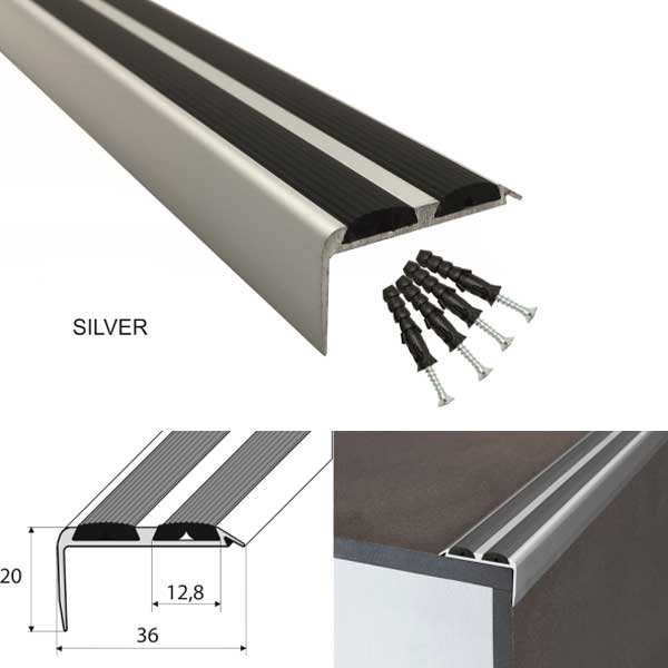 Aluminium Non Slip Rubber Stair Nosing Edge Trim With Rubber Inserts