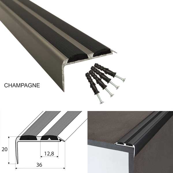 Aluminium Non Slip Rubber Stair Nosing Edge Trim With Rubber Inserts