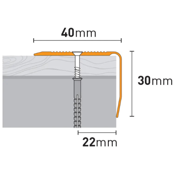 Anodised 40mm x 30mm Non Slip Screw Fix Aluminium Stair Tread Nosing Trim