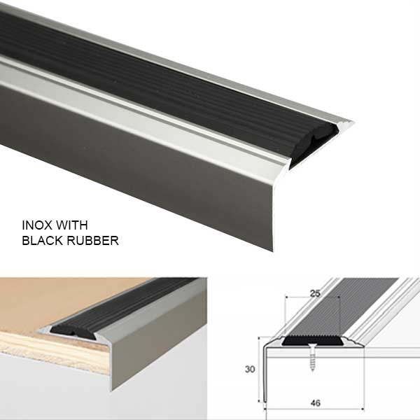 Anodised Aluminium Stair Nosing For Tread Edges With Non Slip Rubber