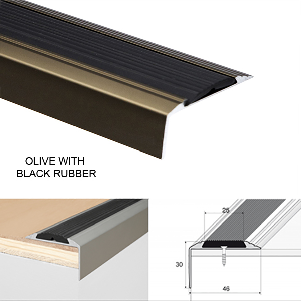 Anodised Aluminium Stair Nosing For Tread Edges With Non Slip Rubber
