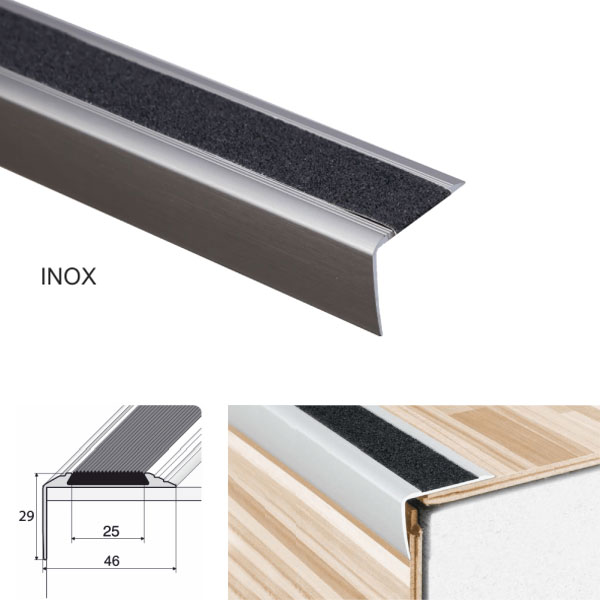 Anodised Aluminium Stairs Nosing Edge Trim With Anti-Slip Tape