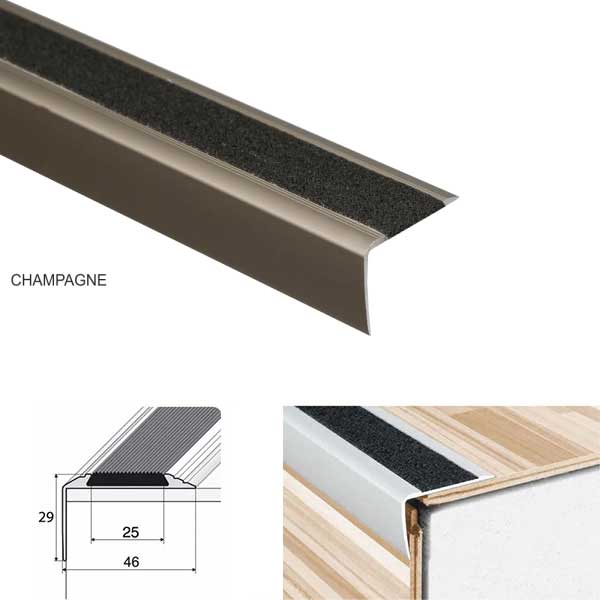 Anodised Aluminium Stairs Nosing Edge Trim With Anti-Slip Tape