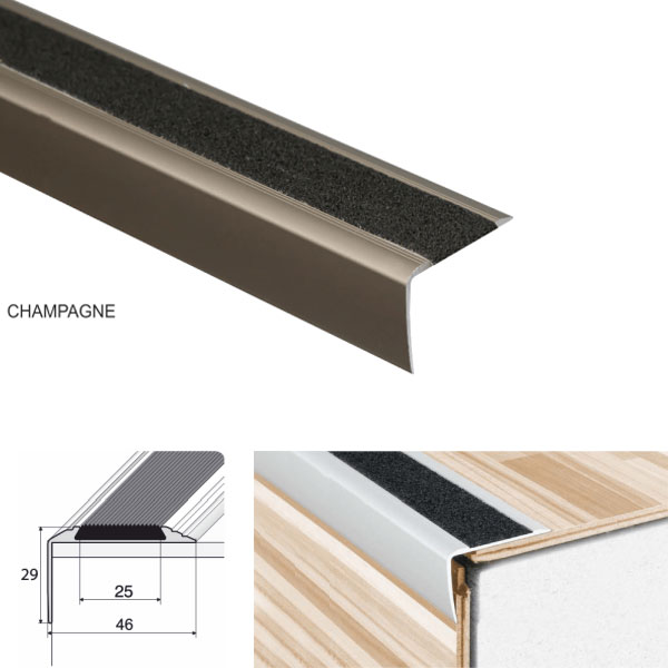 Anodised Aluminium Stairs Nosing Edge Trim With Anti-Slip Tape