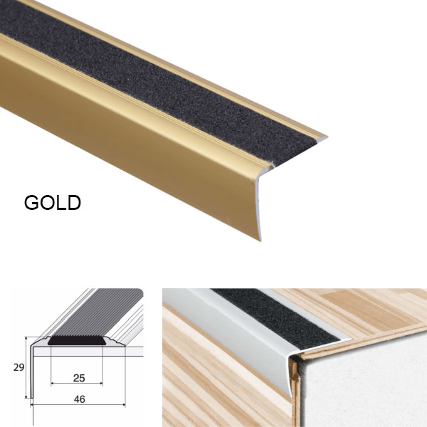 Anodised Aluminium Stairs Nosing Edge Trim With Anti-Slip Tape