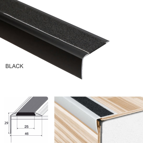 Anodised Aluminium Stairs Nosing Edge Trim With Anti-Slip Tape