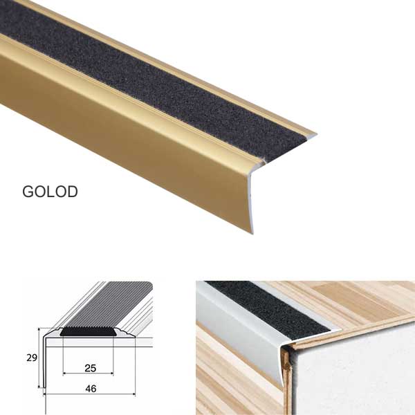 Anodised Aluminium Stairs Nosing Edge Trim With Anti-Slip Tape
