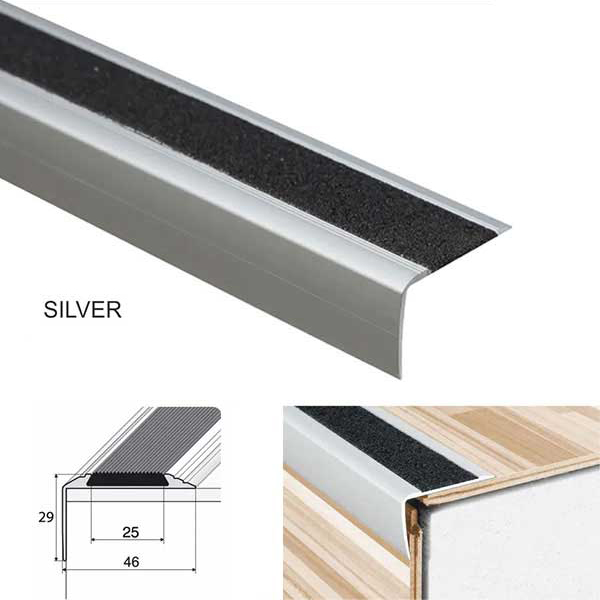 Anodised Aluminium Stairs Nosing Edge Trim With Anti-Slip Tape