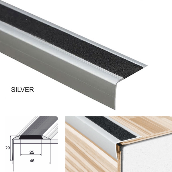 Anodised Aluminium Stairs Nosing Edge Trim With Anti-Slip Tape