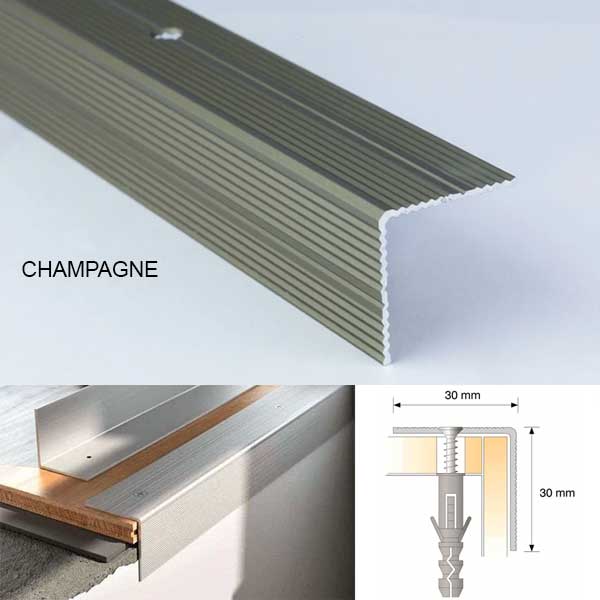 Anti Slip Anodised Aluminium Ribbed Treads Stair Nosing Edge Trim