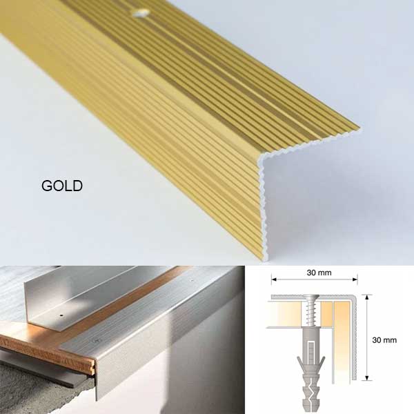 Anti Slip Anodised Aluminium Ribbed Treads Stair Nosing Edge Trim