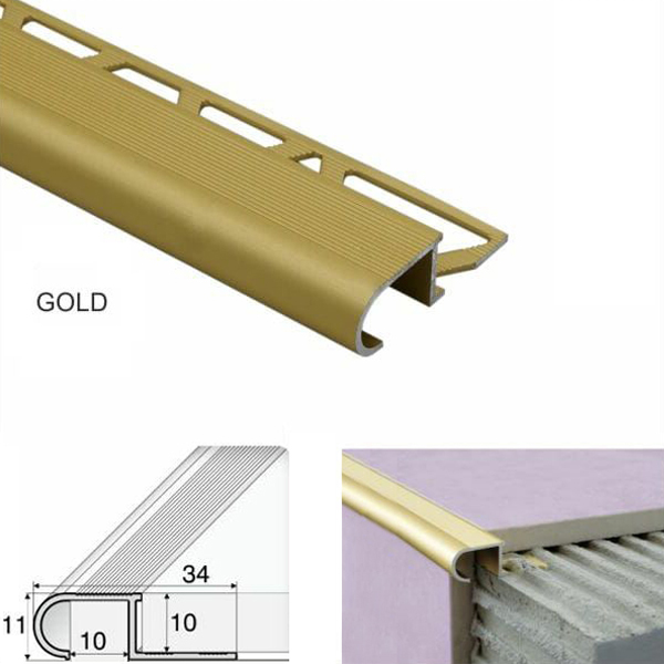 Anti-Slip Stair Nosing Edge Trim Step Edging For Tiles 34mm x 11mm