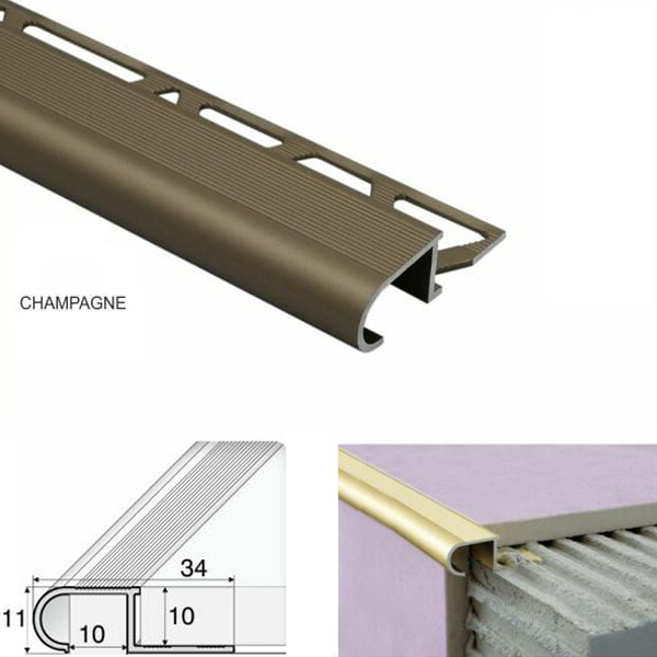 Anti-Slip Stair Nosing Edge Trim Step Edging For Tiles 34mm x 11mm