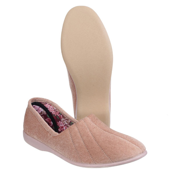 Audrey Ladies Velour Floral Print Slippers
