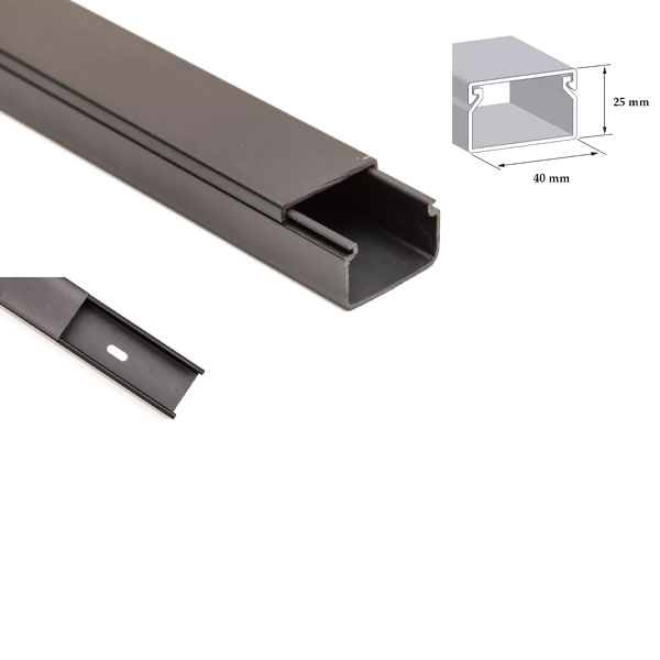Black 1m Long Electrical Cable Trunking Wire Conduit PVC Plastic Cover 