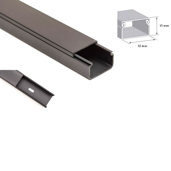 Black 1m Long Electrical Cable Trunking Wire Conduit PVC Plastic Cover 