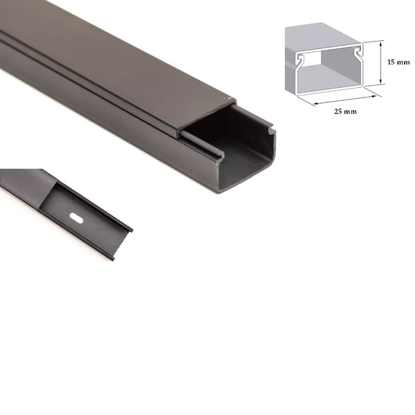 Black 1m Long Electrical Cable Trunking Wire Conduit PVC Plastic Cover 