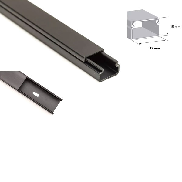 Black 1m Long Electrical Cable Trunking Wire Conduit PVC Plastic Cover 