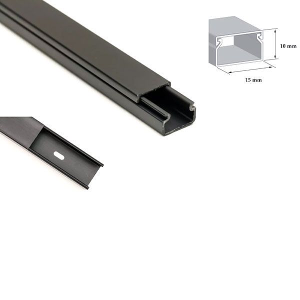 Black 1m Long Electrical Cable Trunking Wire Conduit PVC Plastic Cover 