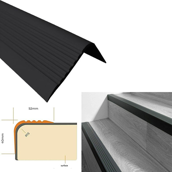 Bullnose Non Slip Stair Nosing 52mm x 40mm PVC Rubber Angle Step Edge