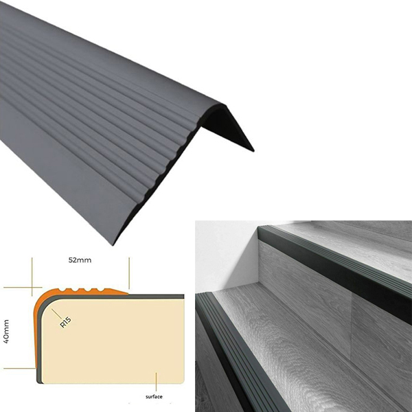 Bullnose Non Slip Stair Nosing 52mm x 40mm PVC Rubber Angle Step Edge