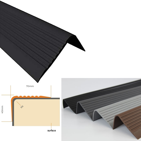 Bullnose Stair Nosing 70mm x 40mm Non Slip PVC Rubber Angle Step Edge