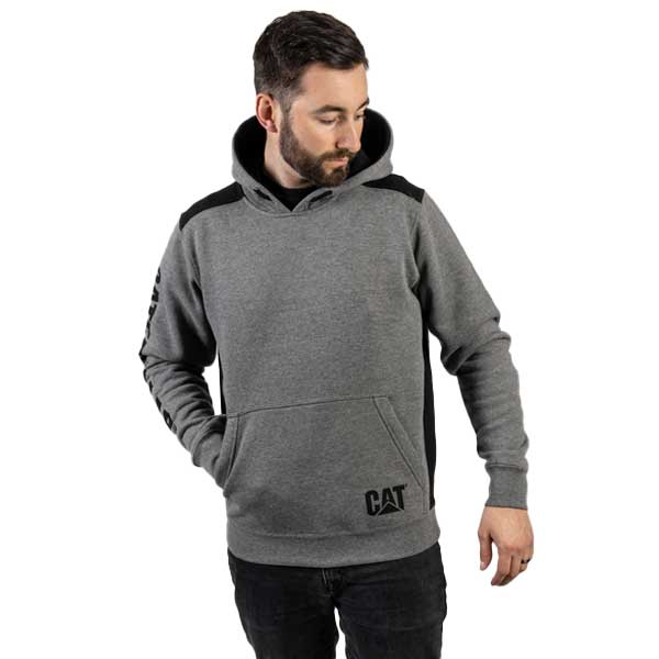 CAT Heather Grey Logo Panel Hooded Sweatshirt