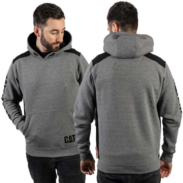 CAT Heather Grey Logo Panel Hooded Sweatshirt