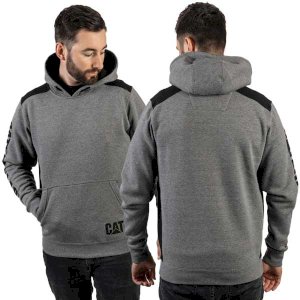CAT Heather Grey Logo Panel Hooded Sweatshirt