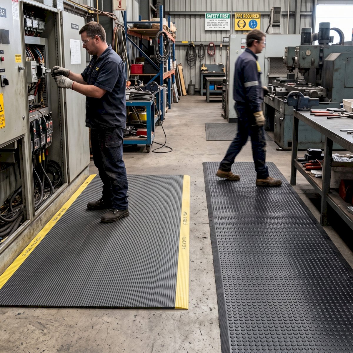 Electrical safety matting and anti-fatigue rubber matting for workplace safety flooring