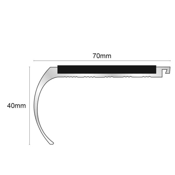 Commercial Bullnose Stair Nosing 70mm x 40mm With Non Slip PVC Insert
