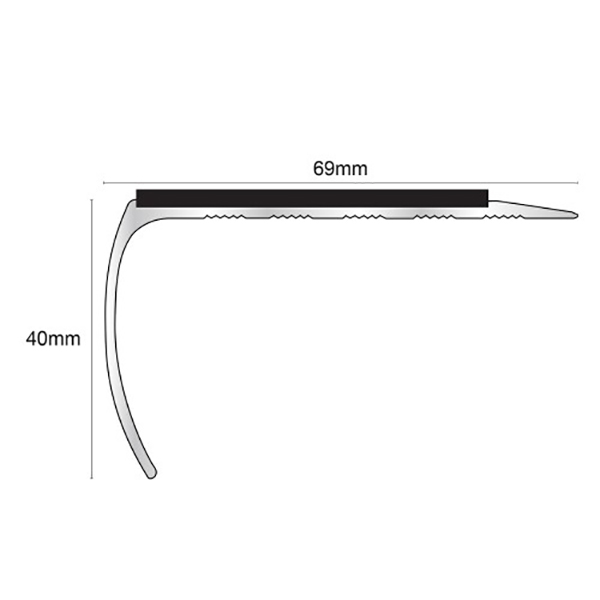 Commercial Stair Nosing Edge Trim 69mm x 40mm With Pvc Insert Aluminium Non-Slip