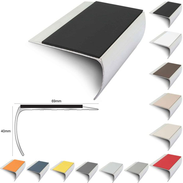 Commercial Stair Nosing Edge Trim 69mm x 40mm With Pvc Insert Aluminium Non-Slip