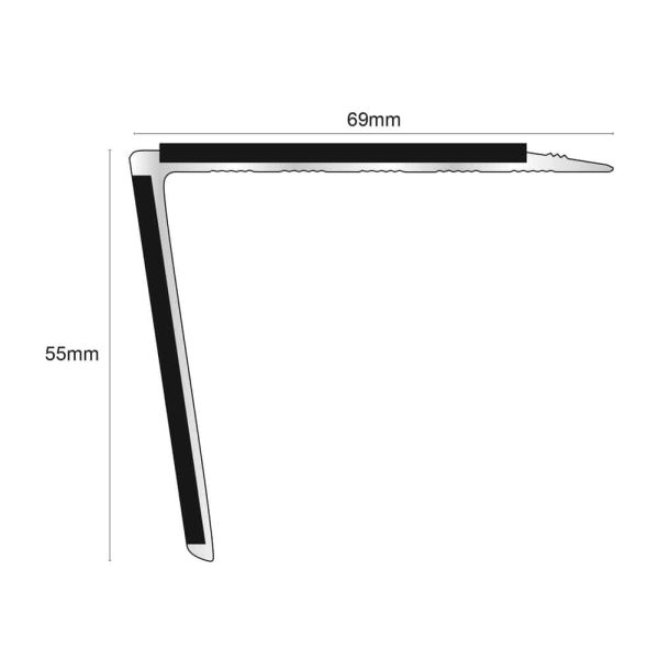 Commercial Stair Nosing Edge Trim 75mm x 58mm With Non Slip Pvc Insert Aluminium